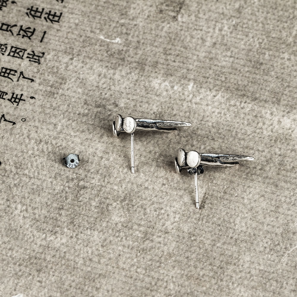 S925 Sterling Silver Nail Stud Earrings Ornament