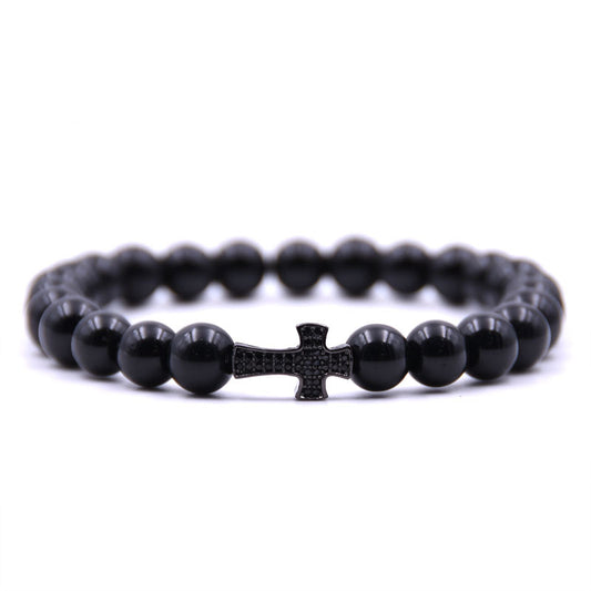 8mm Bright Black Beads Micro Inlaid Zircon Natural Stone Diy Bracelet