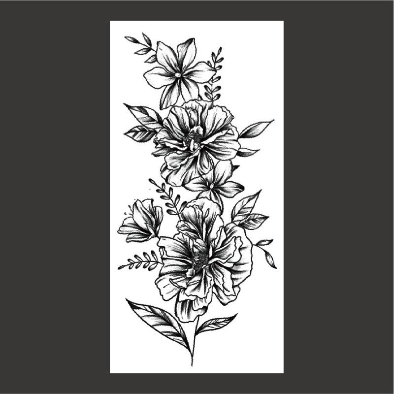 Black And White Sketch Flower Waterproof Tattoo Sticker