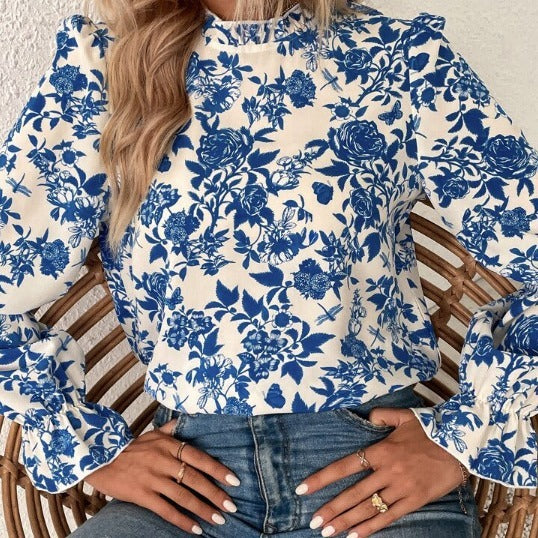 All-matching Loose And Elegant French Printed Women's Shirt