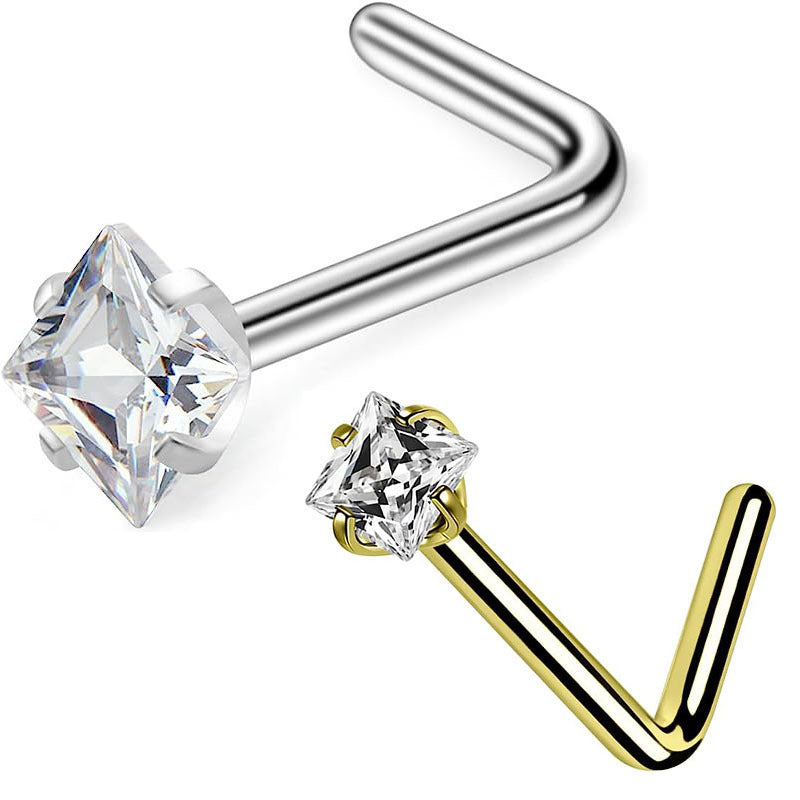 Unisex AAA Square Zircon Integrated Nose Stud