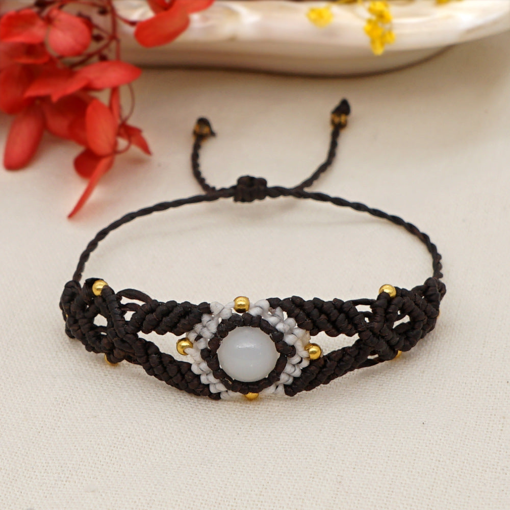 Ethnic Style Wax Rope Thread Carrying Strap Handmade Natural Stone Beaded Braided Rope Bracelet