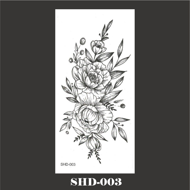 Black And White Sketch Flower Waterproof Tattoo Sticker