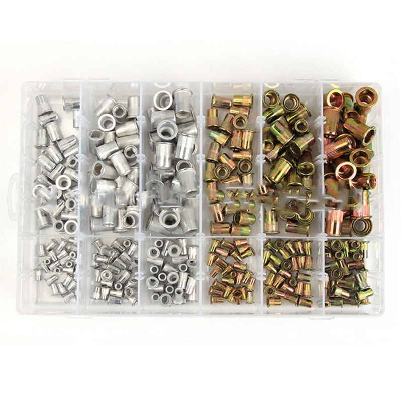 300Pcs/Box Aluminum+Color Zinc Blind Rivet Nut M3/4/5/6/8/10 Set Flat Head Rivet Nut Pull Cap