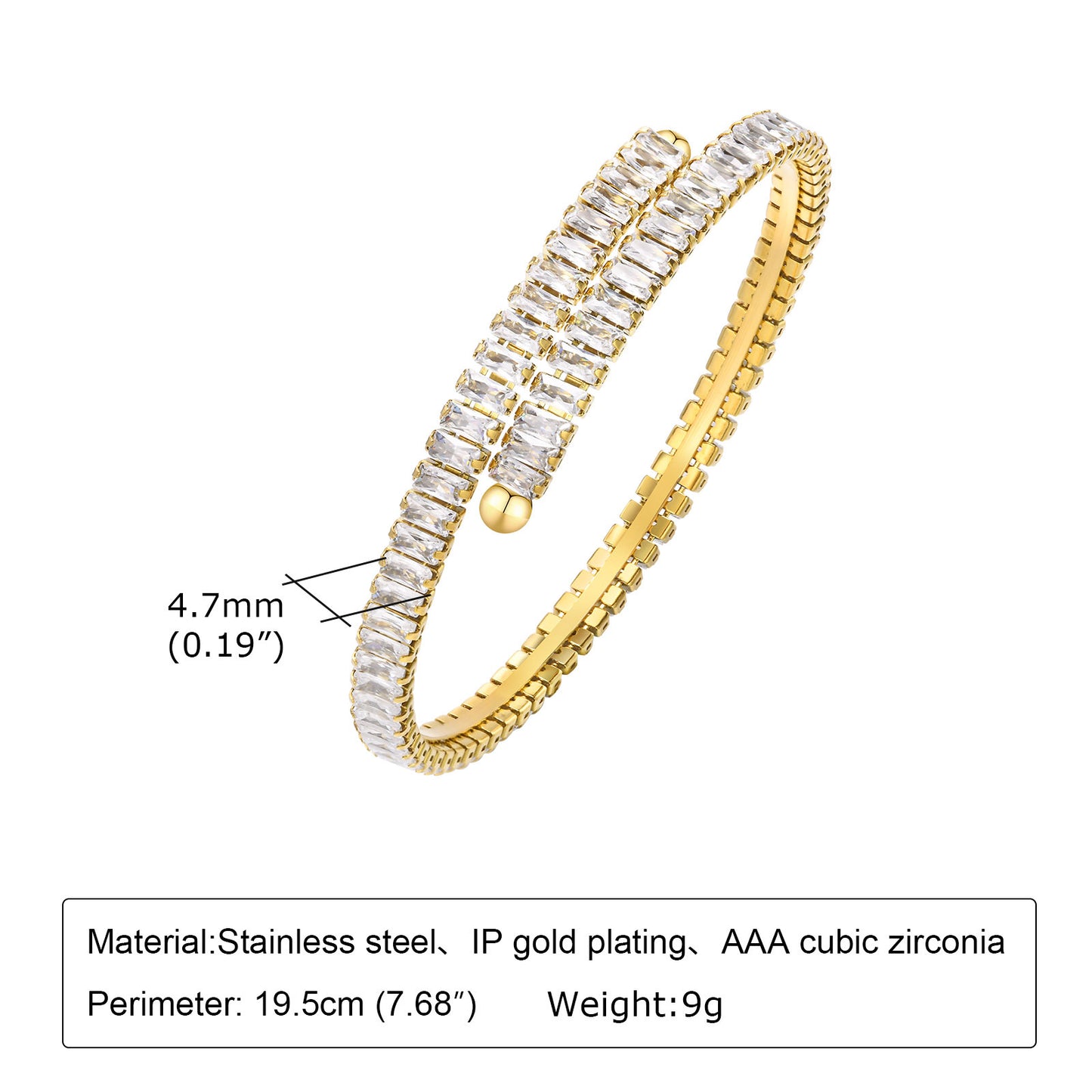 Women's Fashion Simple Square Zircon Stainless Steel Bracelet