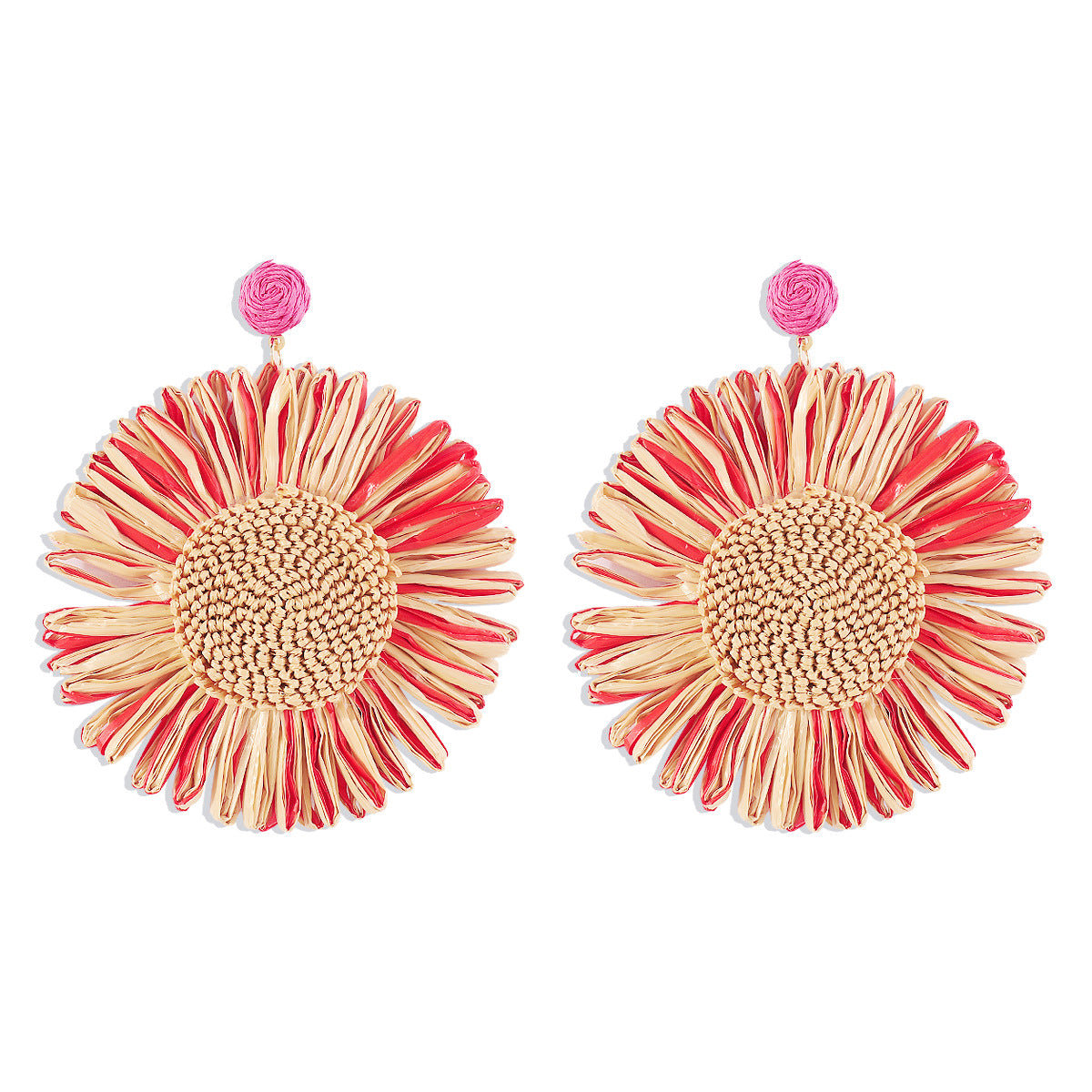 Bohemian Raffia Woven Flower Earrings