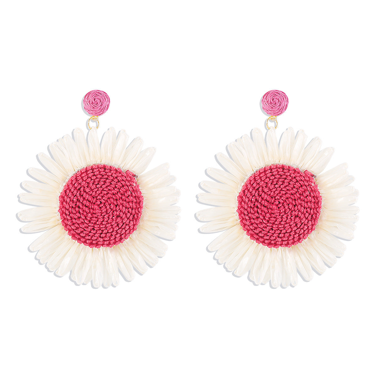 Bohemian Raffia Woven Flower Earrings