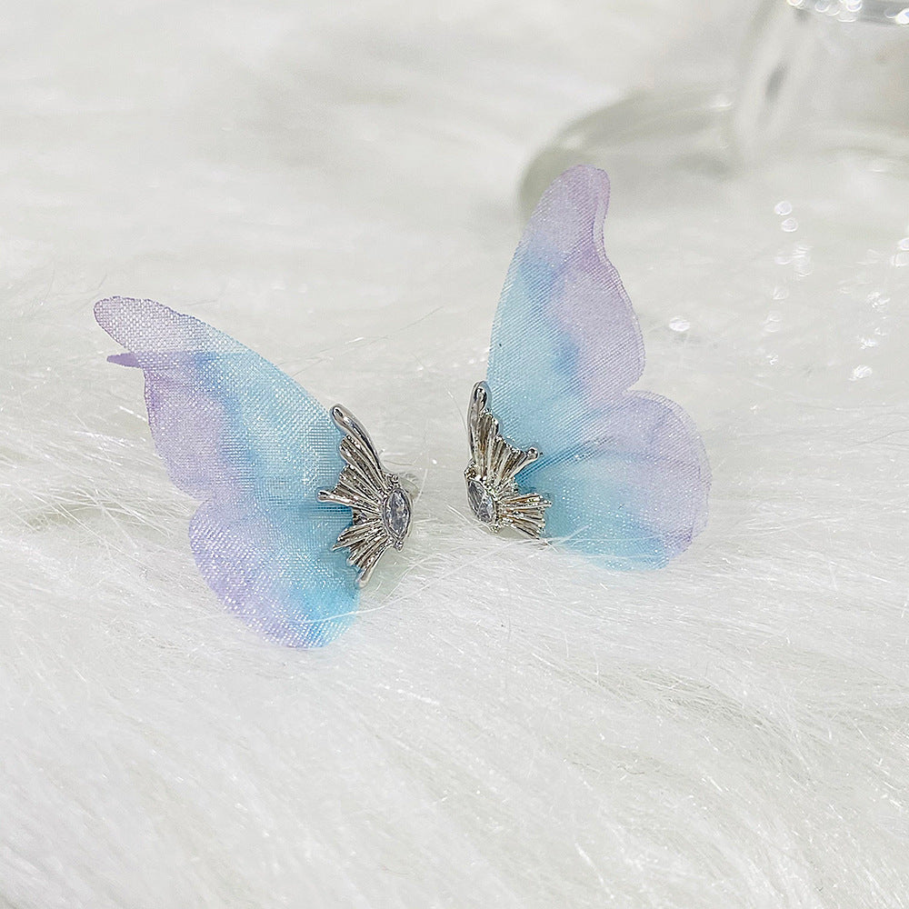 Fantasy Butterfly Mesh Wings Ear Clip Fashion Short Simple Transparent Earrings