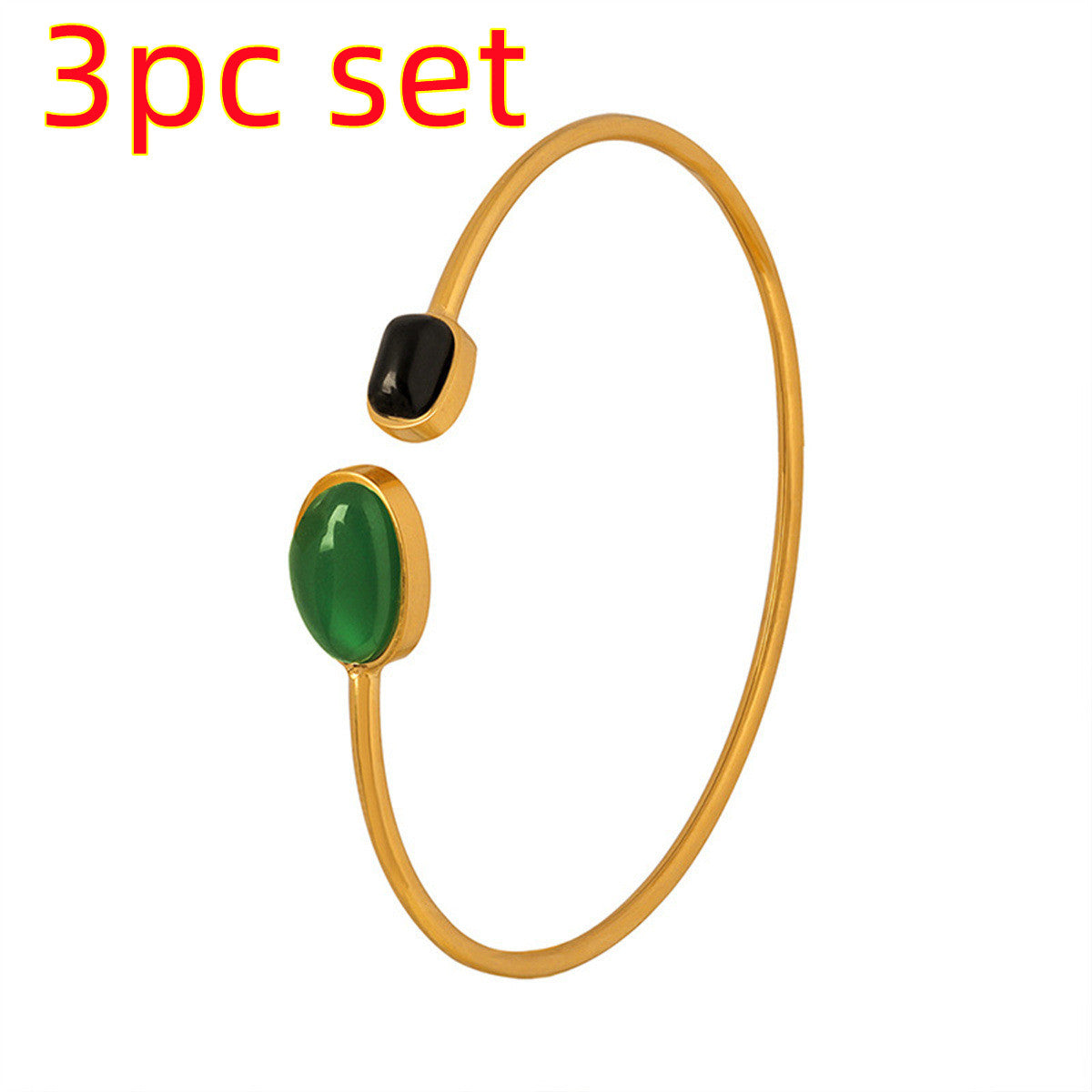 Simple Gold Alloy Inlaid Green Irregular Resin Open-end Bangle Bracelet