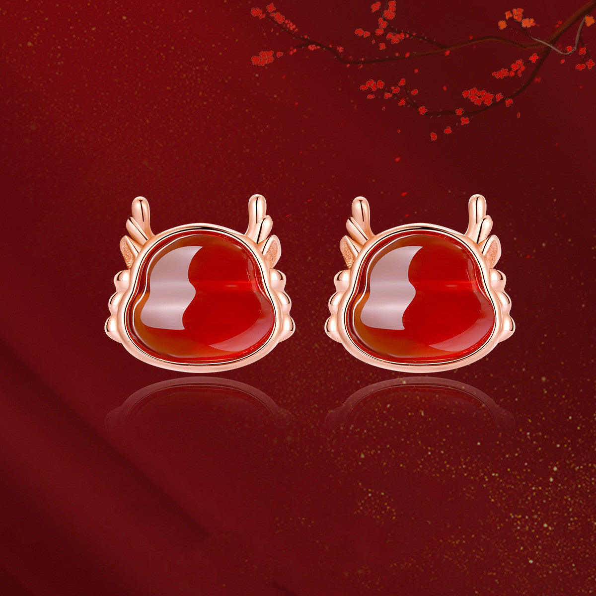 Dragon Year Stud Earrings Women's Sterling Silver Niche Red Agate