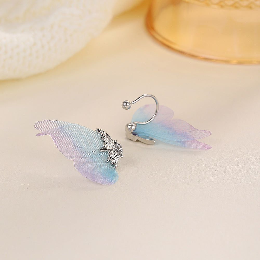 Fantasy Butterfly Mesh Wings Ear Clip Fashion Short Simple Transparent Earrings