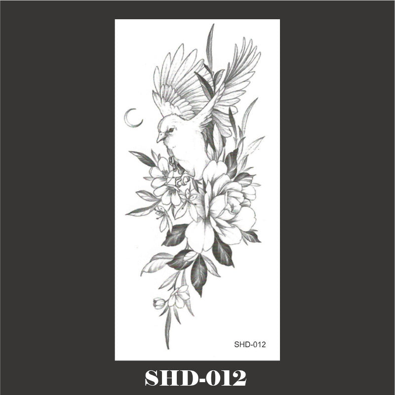 Black And White Sketch Flower Waterproof Tattoo Sticker