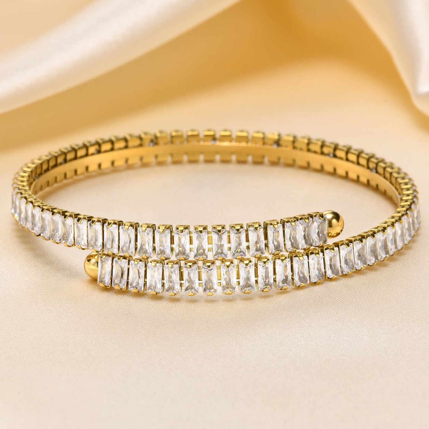 Women's Fashion Simple Square Zircon Stainless Steel Bracelet