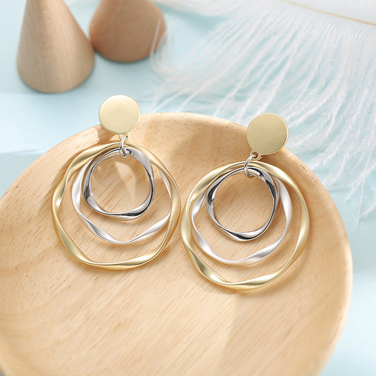 Retro Hong Kong Style Temperament Irregular With Personality Ring Ear Studs