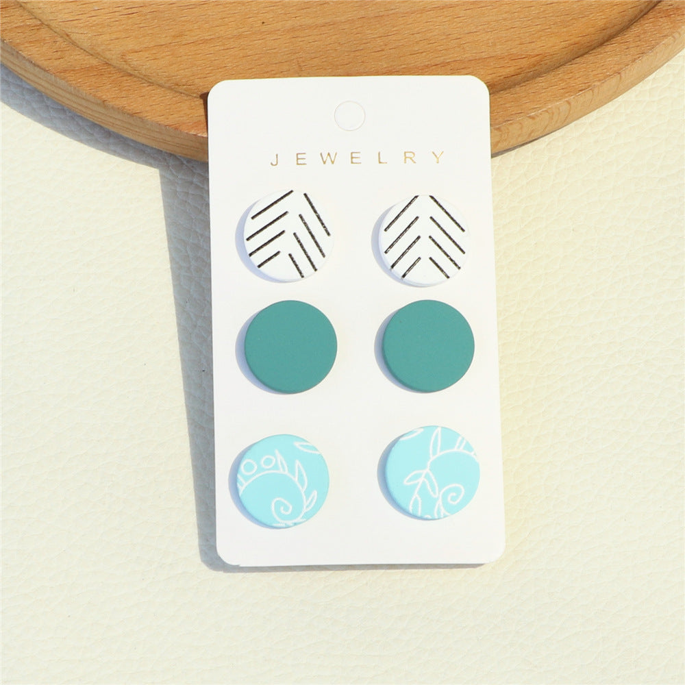 Elegant Striped Light Blue Printed Acrylic Small Round Earrings