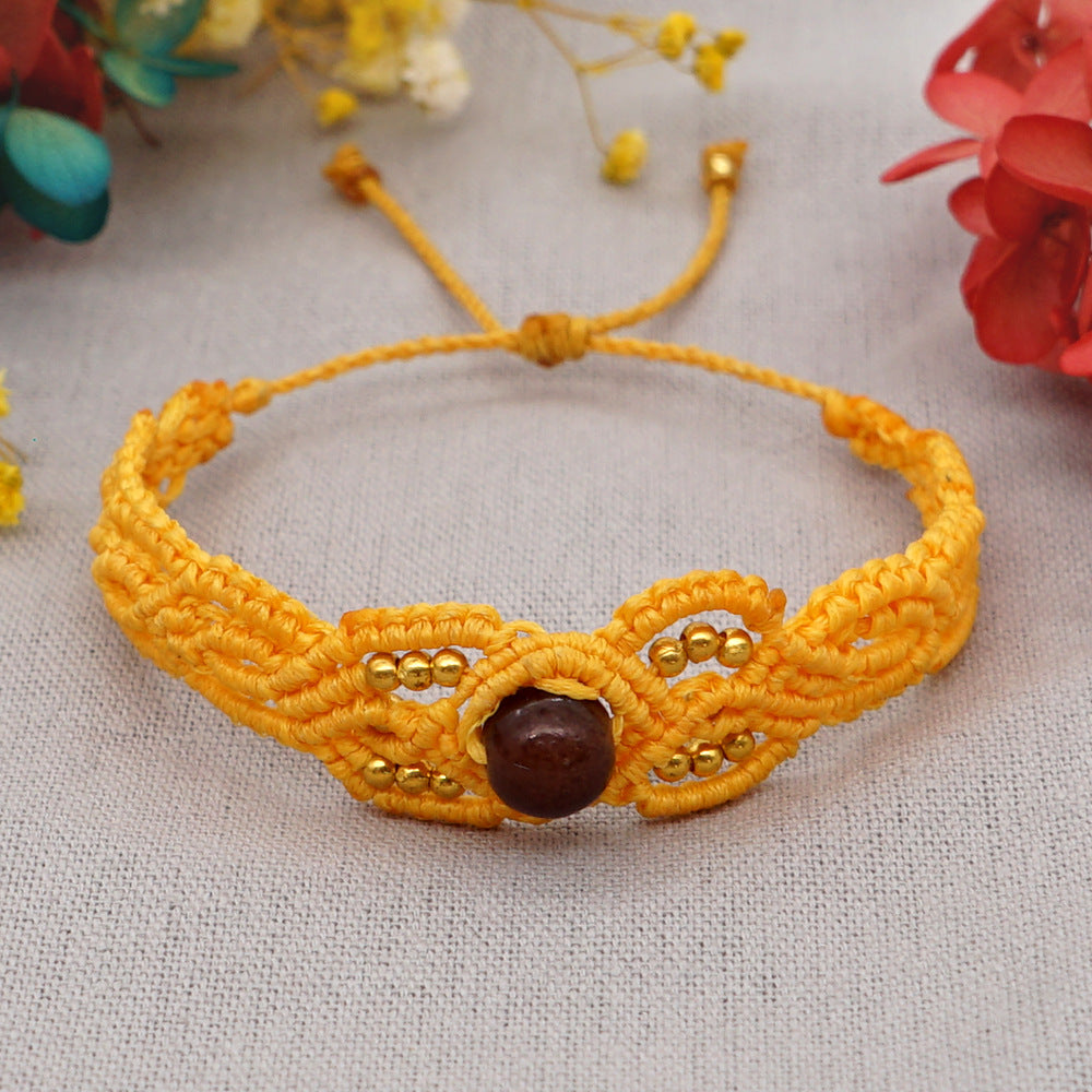 Ethnic Style Wax Rope Thread Carrying Strap Handmade Natural Stone Beaded Braided Rope Bracelet