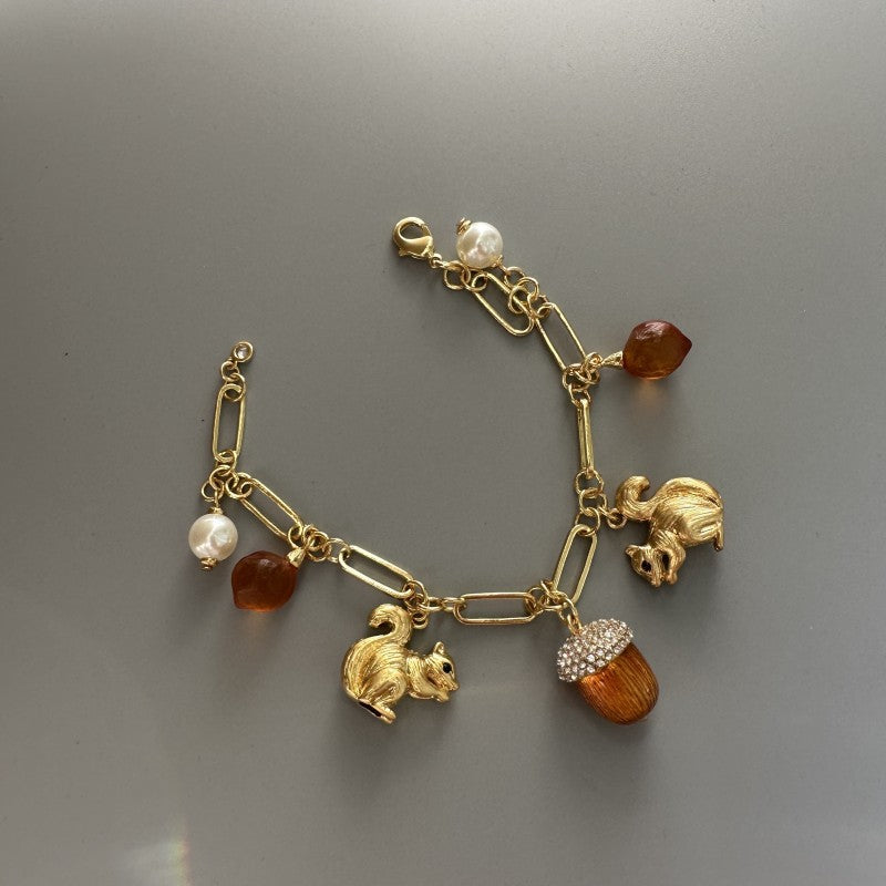 Squirrel Enamel Glazed Pinecone Orange Bracelet