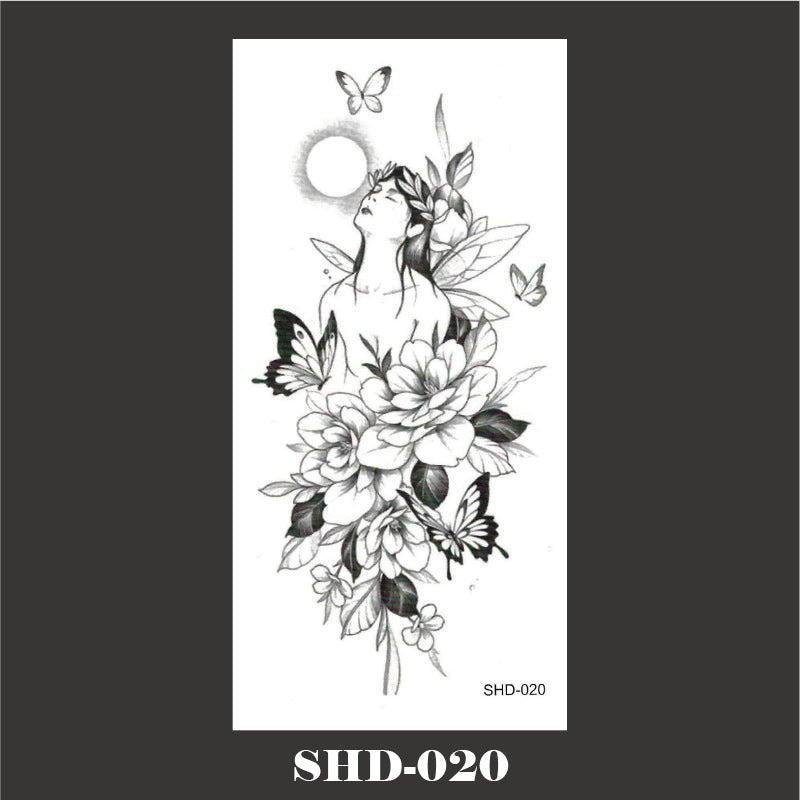 Black And White Sketch Flower Waterproof Tattoo Sticker