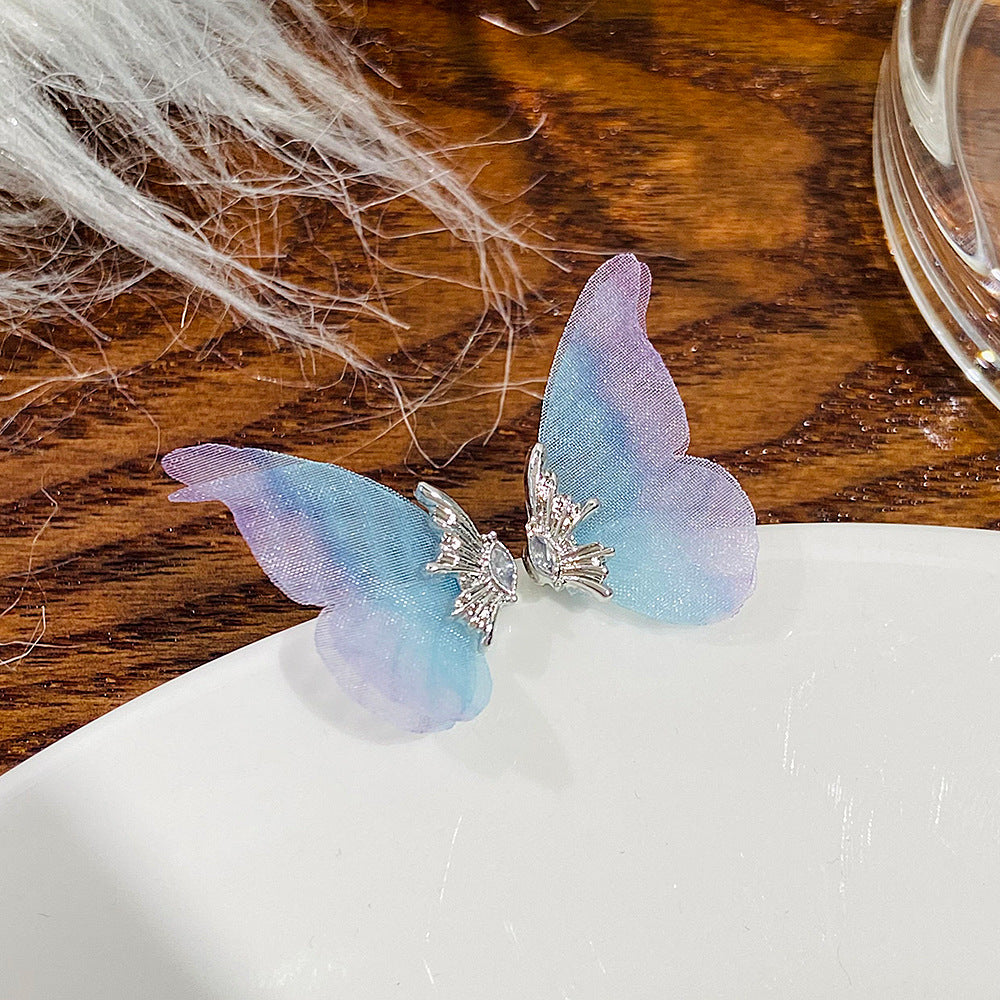 Fantasy Butterfly Mesh Wings Ear Clip Fashion Short Simple Transparent Earrings