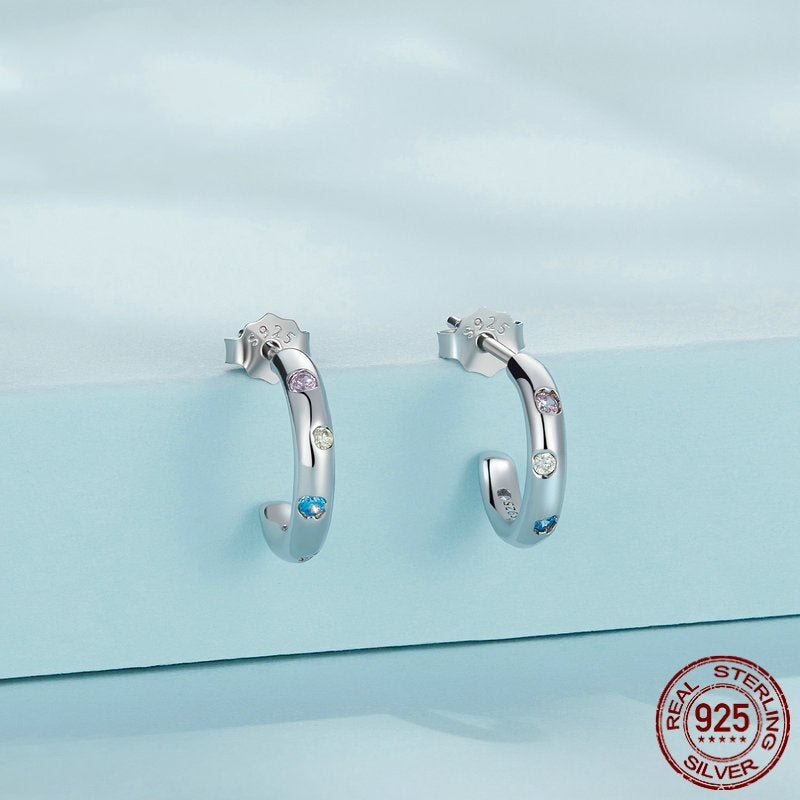 Sterling Silver S925 European And American Popular Simplicity Zircon Stud Earrings