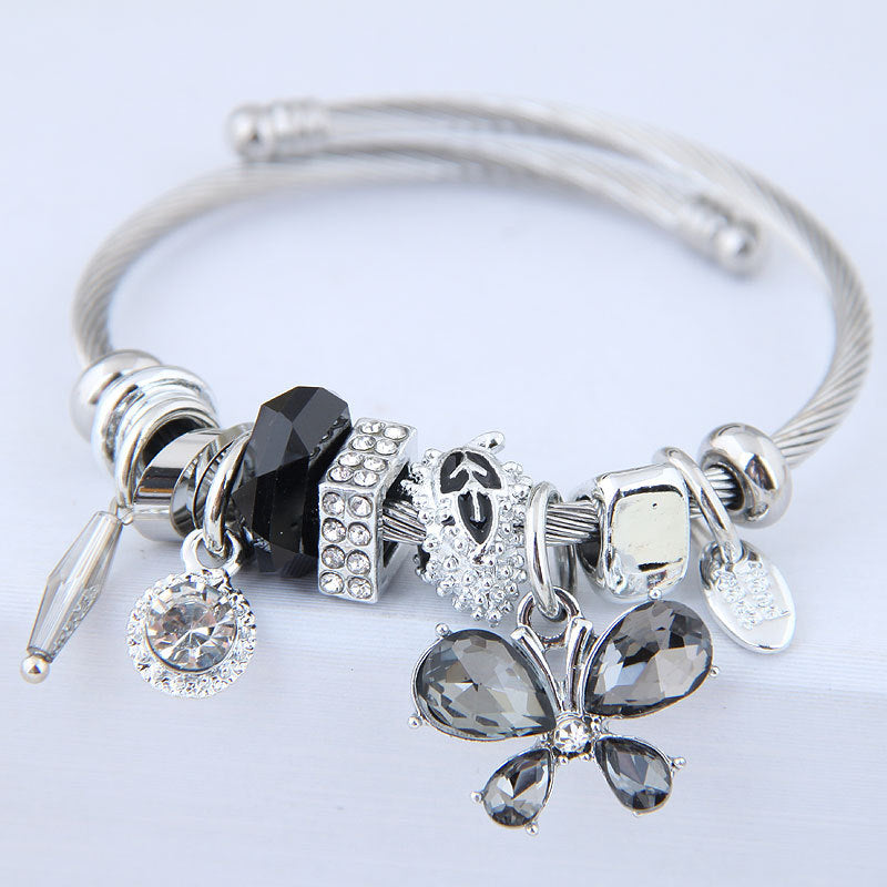 Stainless Steel Butterfly Crystal Tassel Bracelet