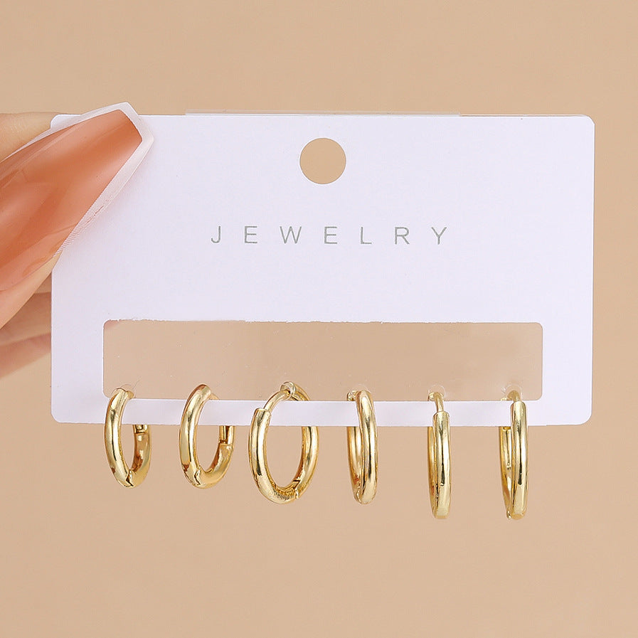 Simple Golden Fashion Personalized Metal Element Earrings Suit