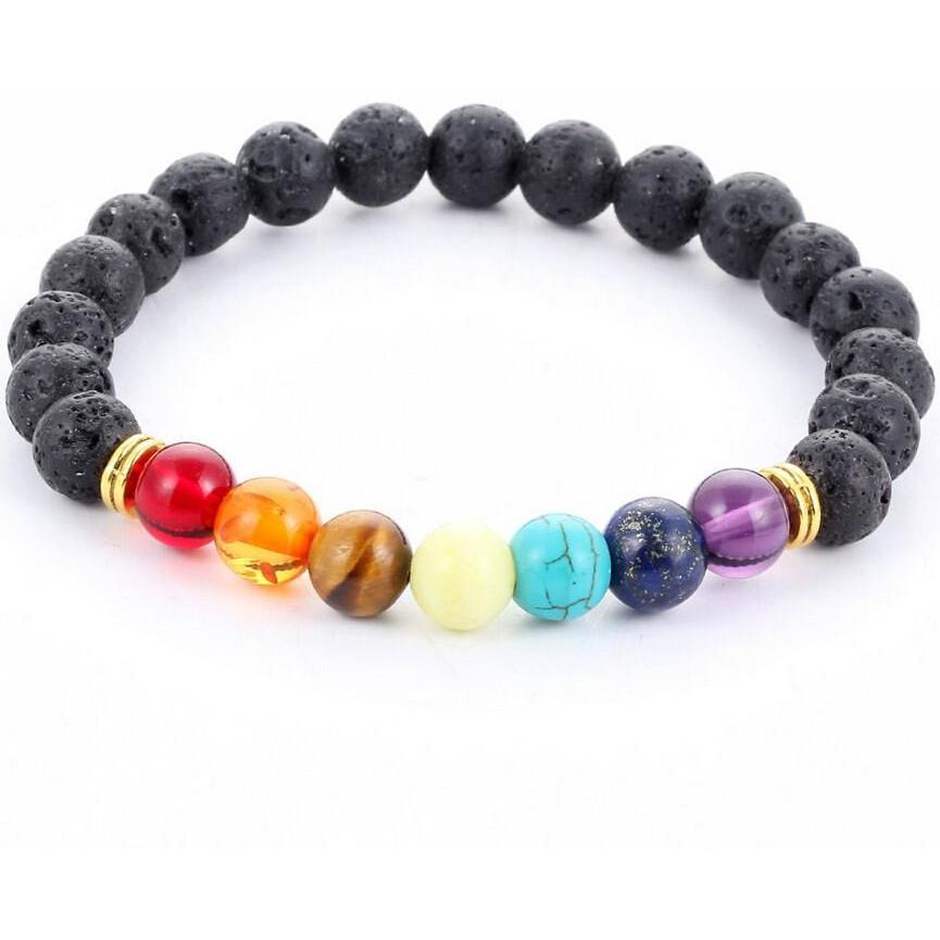 Handmade Black Lava Seven Chakra Healing Balance Beaded Bracelet