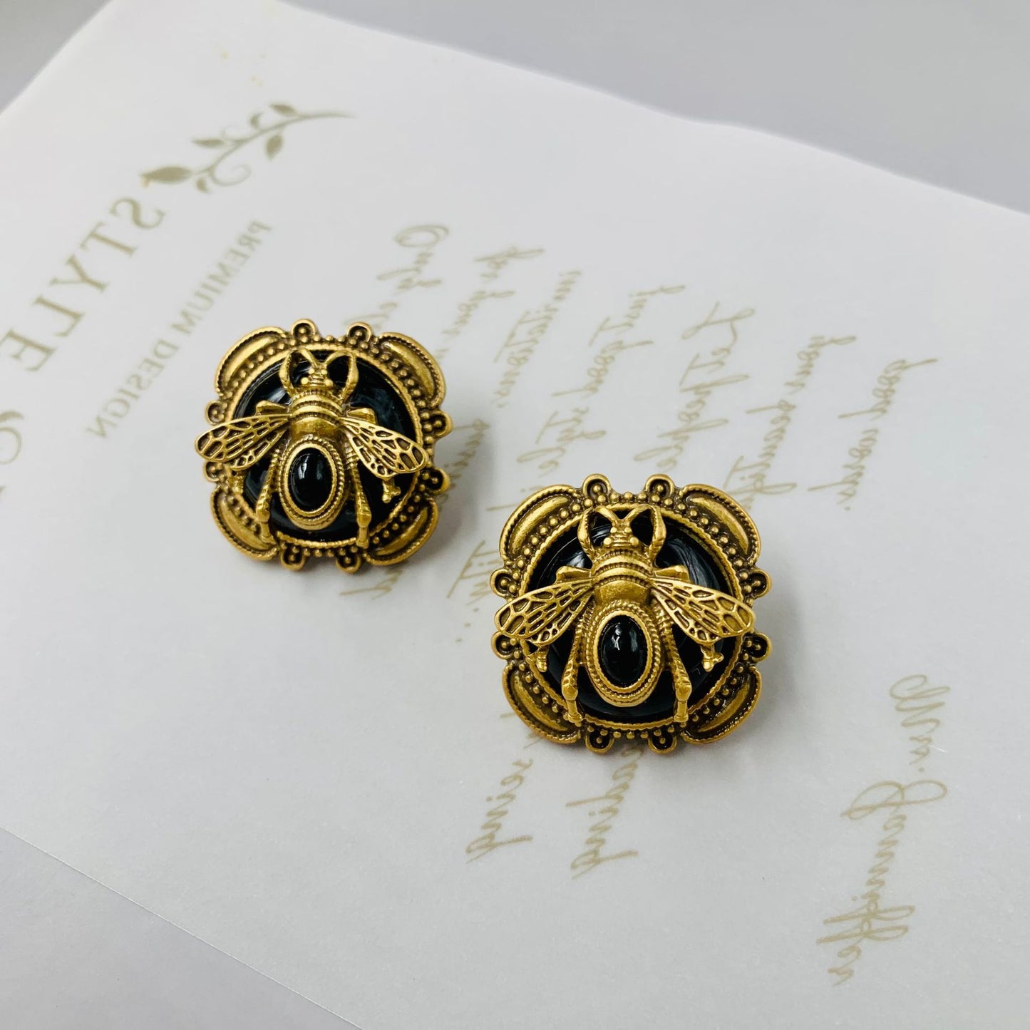 Vintage Gold Plated Black 925 Silver Pin Earrings