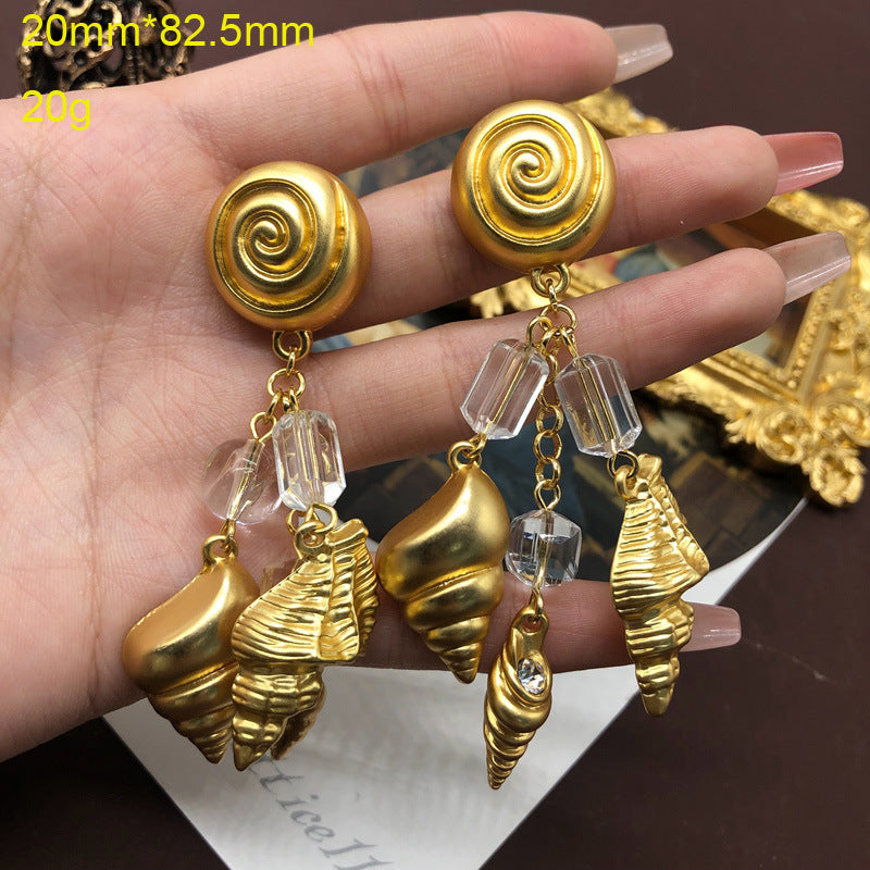 Snail Conch Pendant Mid-length Shoulder Sweep Earrings