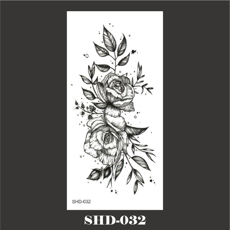 Black And White Sketch Flower Waterproof Tattoo Sticker