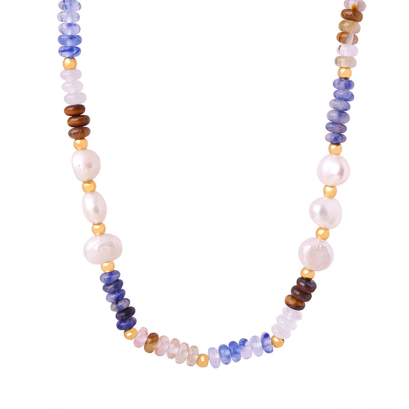 Natural Stone Round Beads Freshwater Pearl Necklace