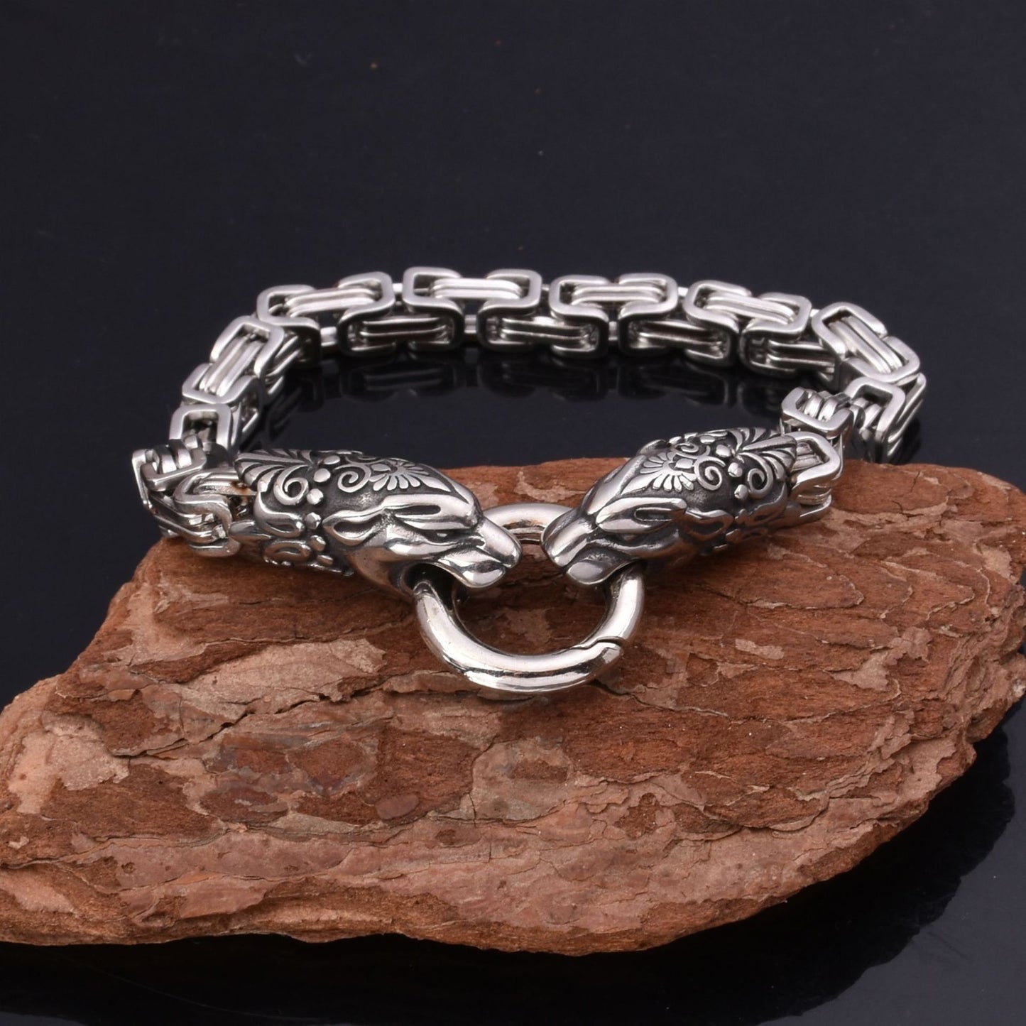 Stainless Steel Viking Wolf Head Leopard Head Bracelet