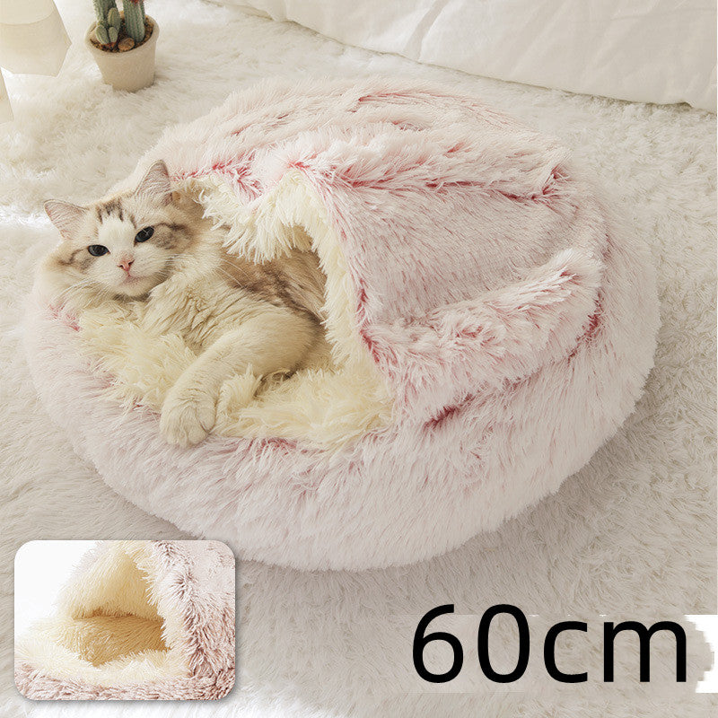 2 In 1 Dog And Cat Bed Pet Winter Bed Round Plush Warm Bed House Soft Long Plush Pets Bed