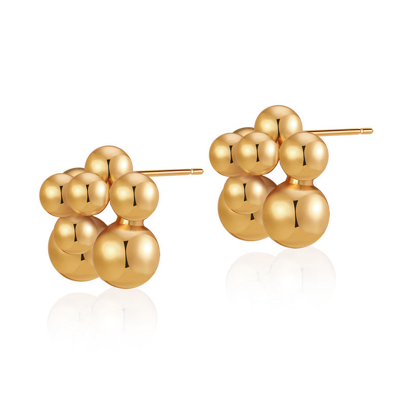 Irregular Small Golden Balls Stud Earrings Silver Needle