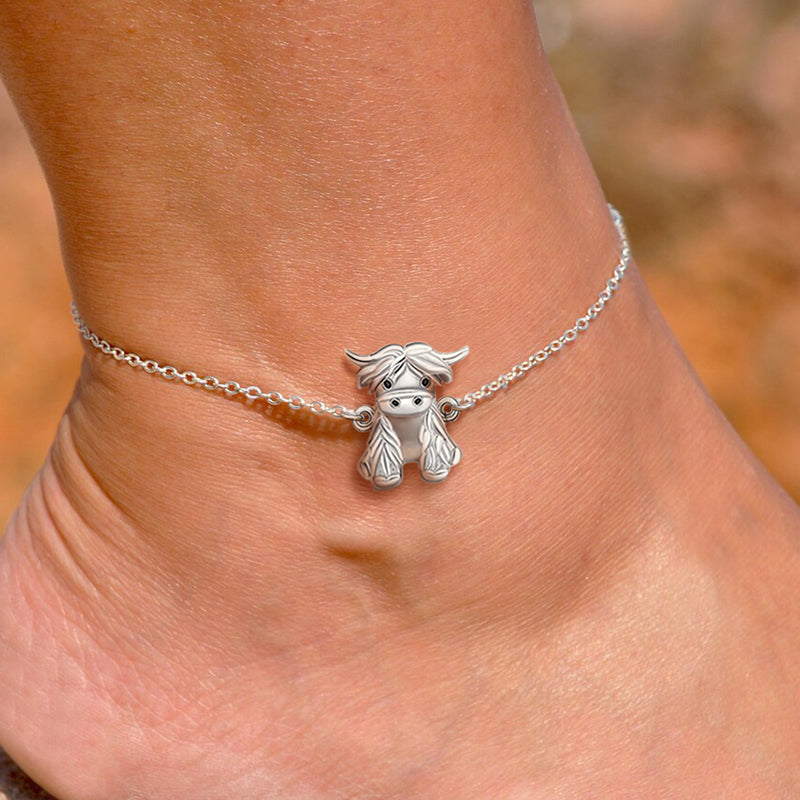 925 Sterling Silver Highland Cow Anklet Braclet Animal Jewelry Gifts