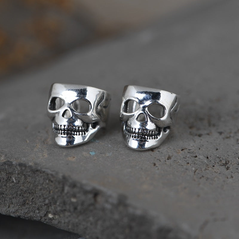 S925 Silver Men's Retro Punk Style Skull Ear Clip