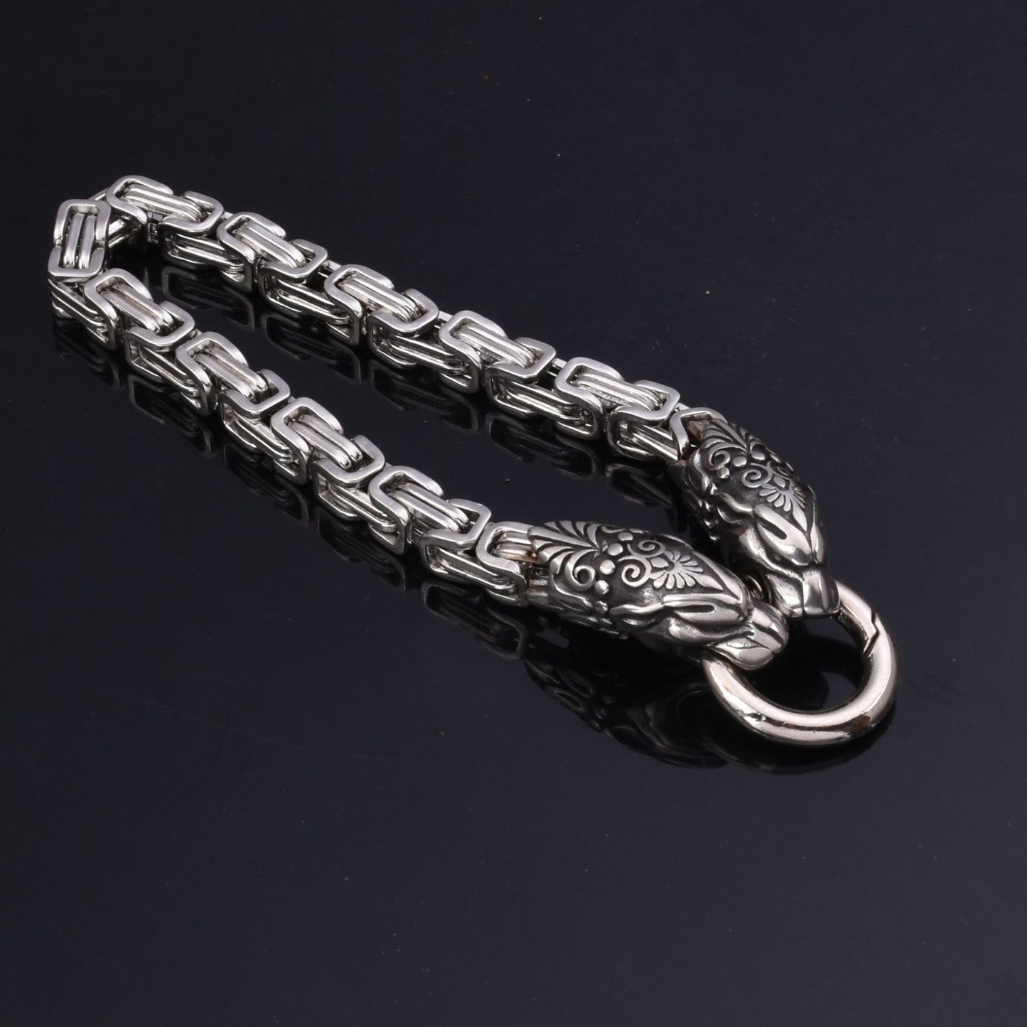 Stainless Steel Viking Wolf Head Leopard Head Bracelet