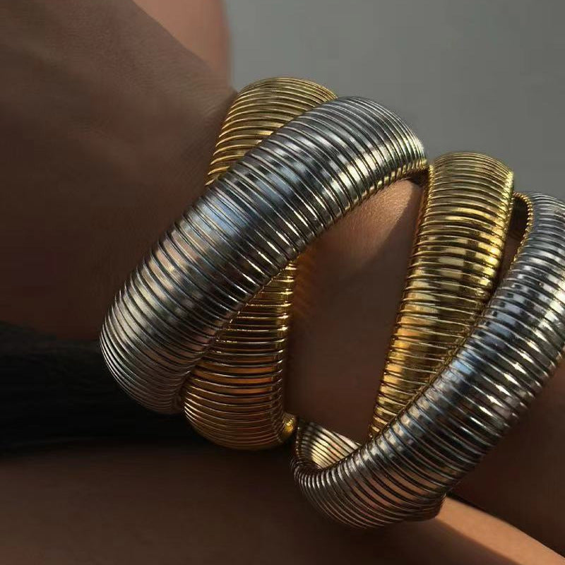 Golden Stainless Steel 18K Bracelet With Double Rings