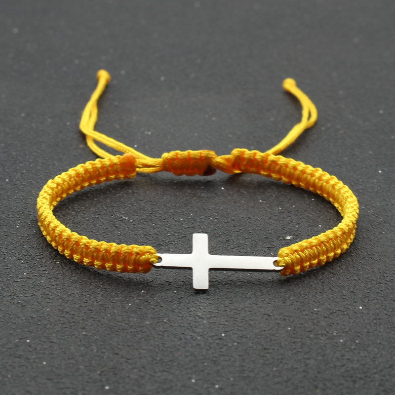 Simple Stainless Steel Cross Hand-woven Adjustable Red Rope Bracelet