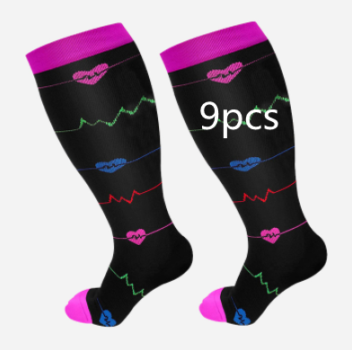 Plus Size Compression Socks Men's And Women's Pressure Socks High Elasticity Fat Socks Sports Fitness Printing Running Socks