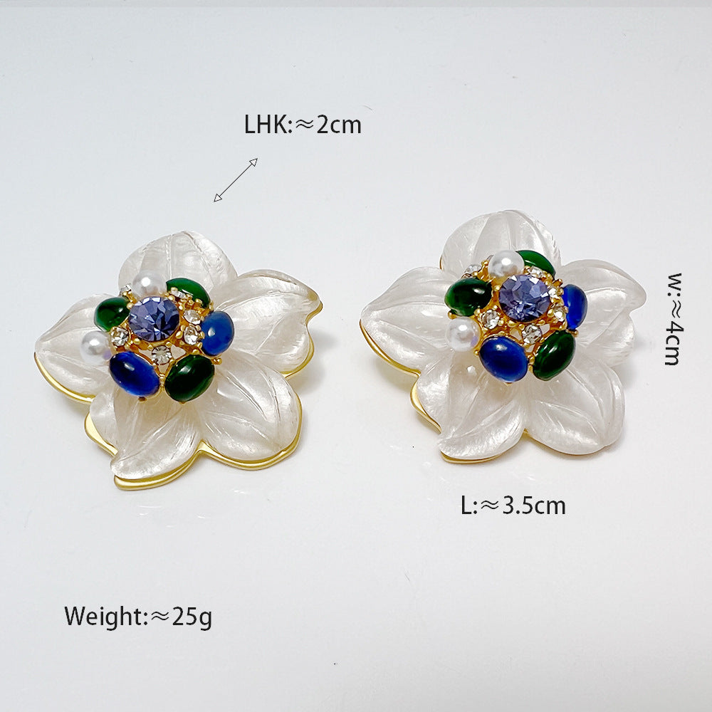 Original Retro Glaze White Camellia Earrings