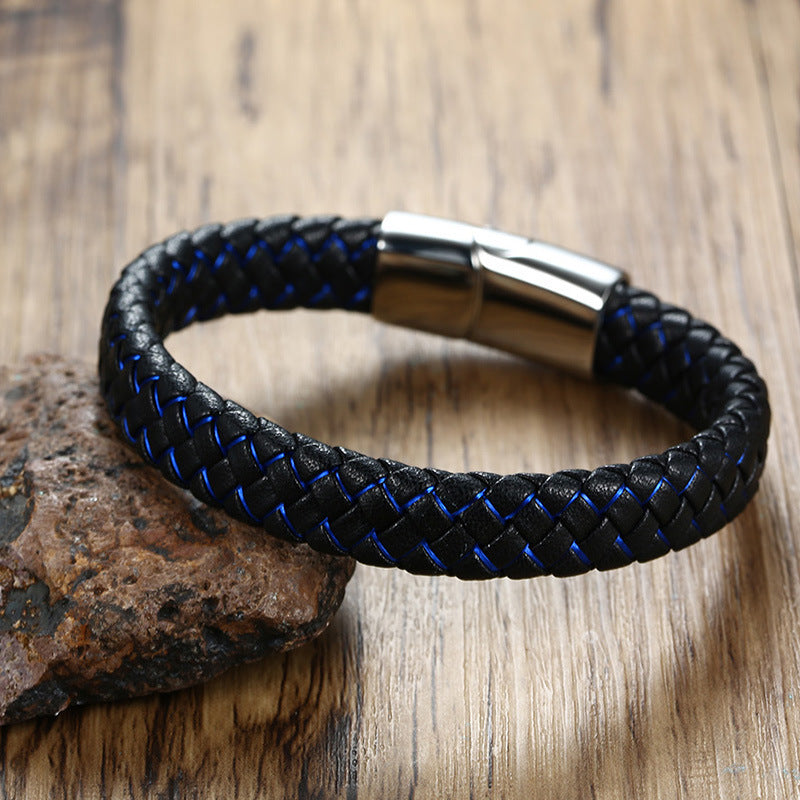 Men's Titanium Steel Magnetic Buckle Leather Rope