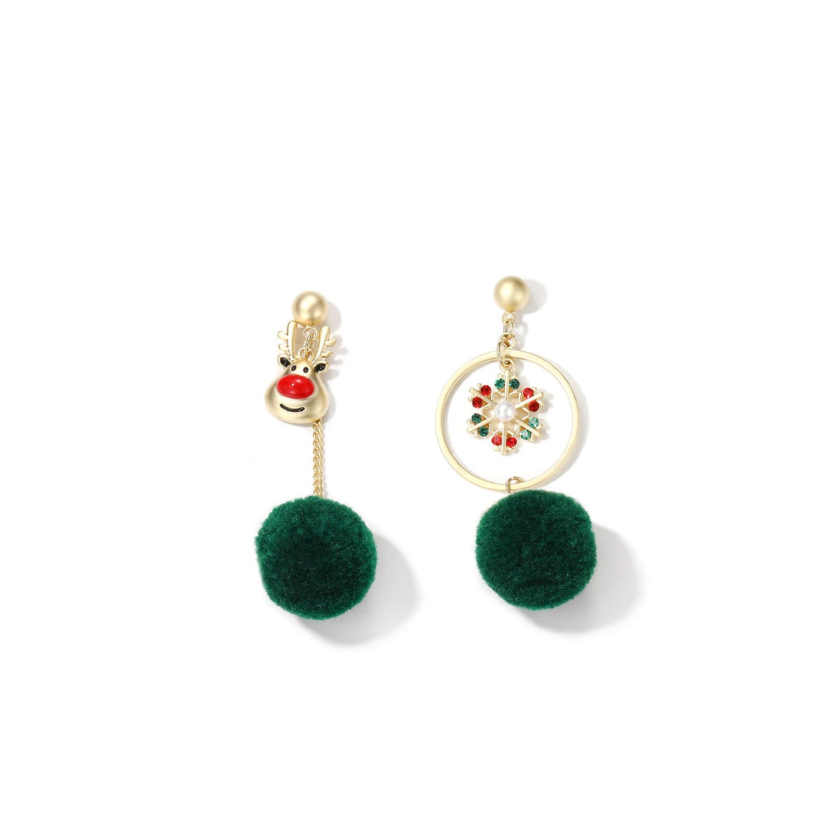 Christmas Elk Snowflake Wool Ball Ear Studs Female