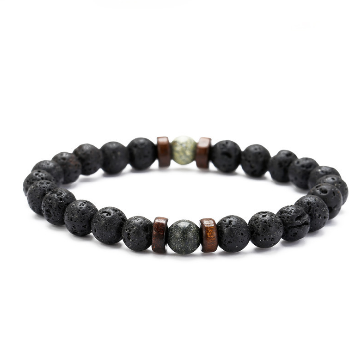 Personality Men's Black Volcanic Stone Bracelet