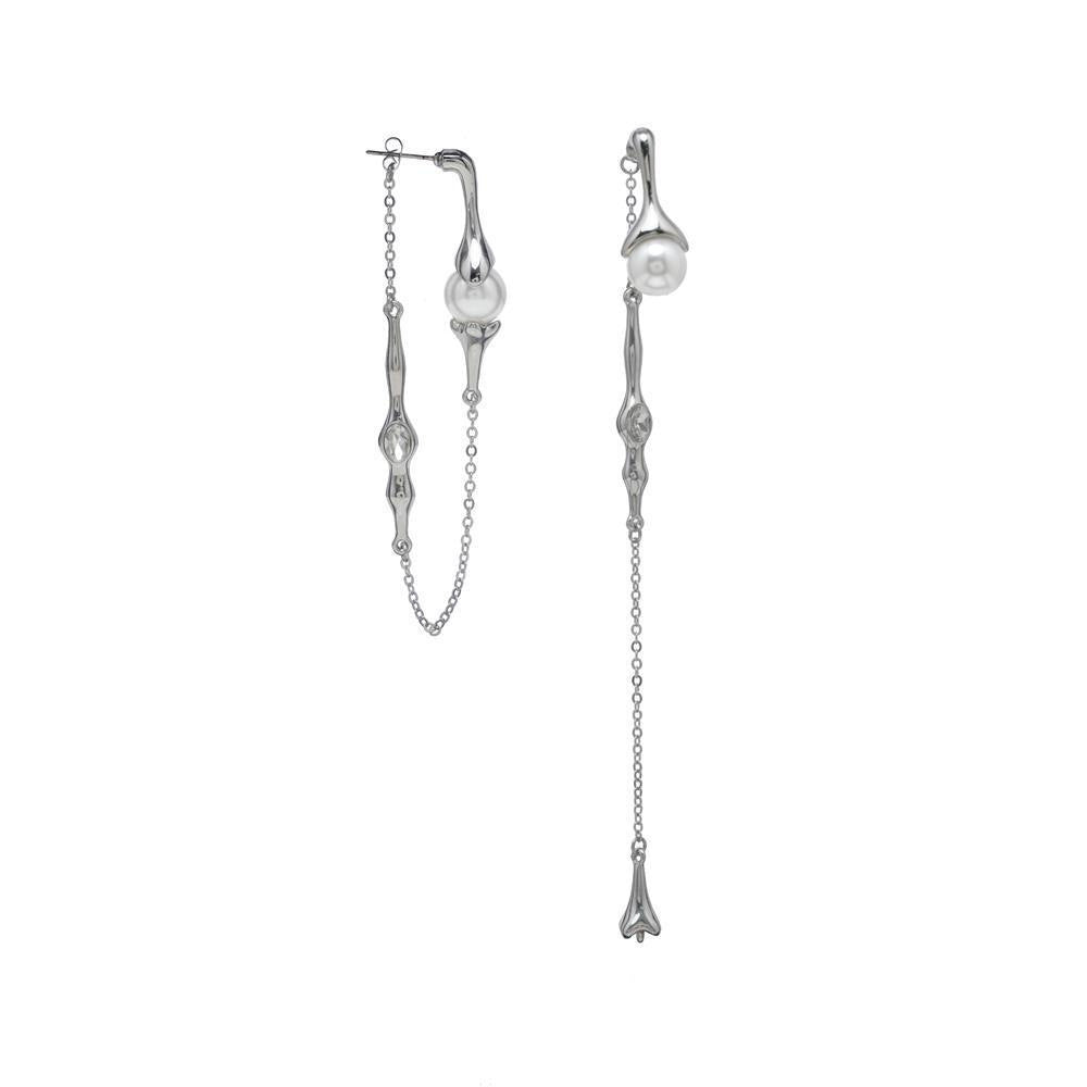 Temperamental Cold Style Sterling Silver Needle New Niche Asymmetric Tassel Earrings