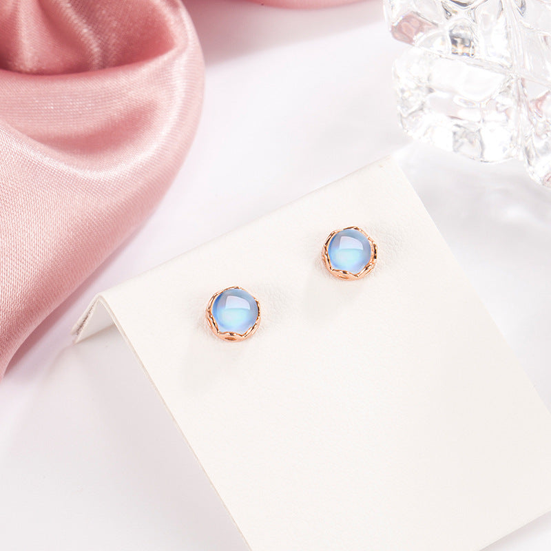 Female Minimalist Glass Moonstone Earrings