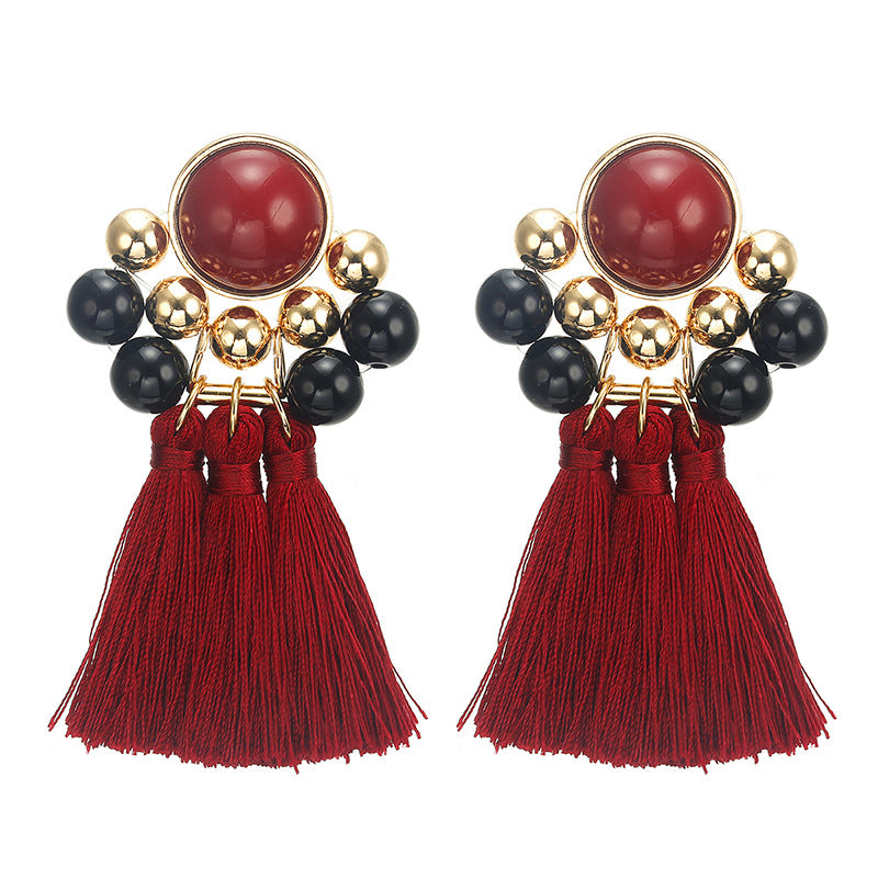 Women's Fashionable Exaggerated Alloy Tassel Resin Earrings