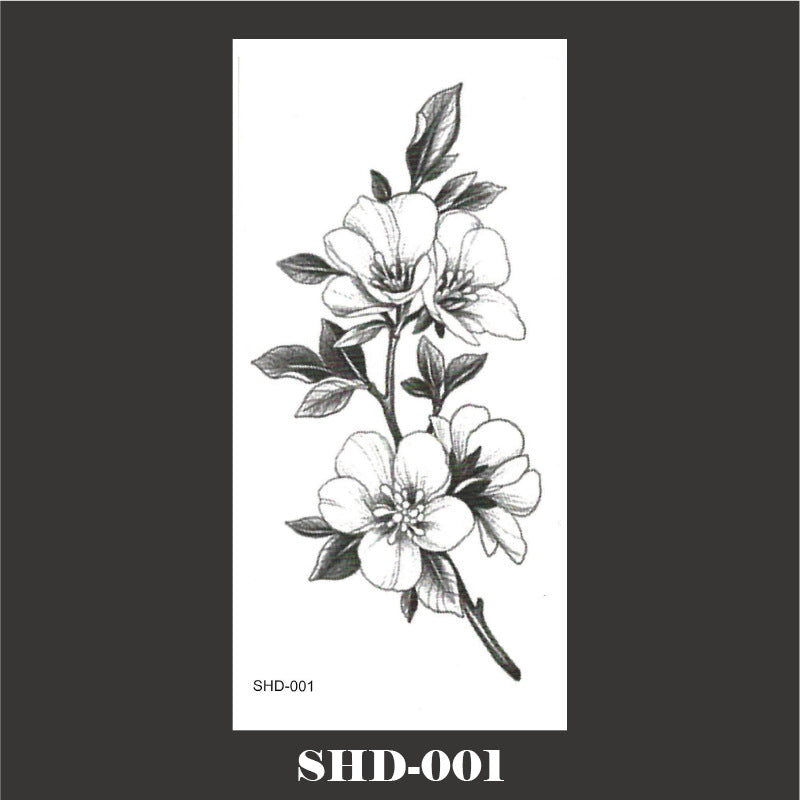 Black And White Sketch Flower Waterproof Tattoo Sticker