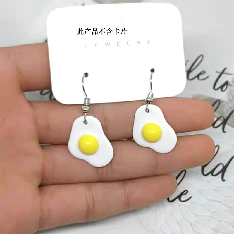 Cartoon Resin Creative Cute Fried Egg Earrings