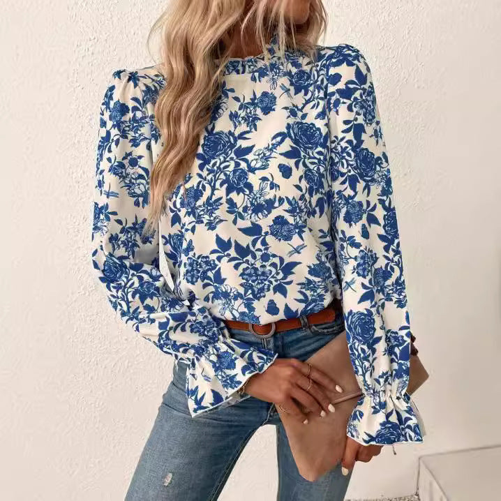 All-matching Loose And Elegant French Printed Women's Shirt